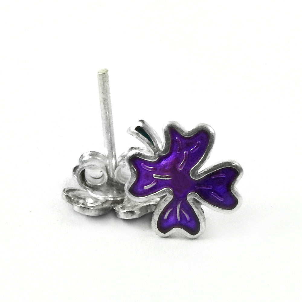 925 Sterling Silver Purple Enamel Flower Stud Earrings