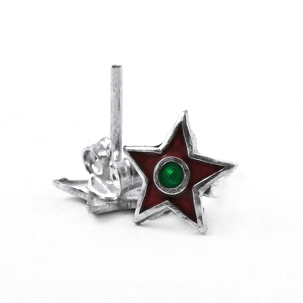 925 Sterling Silver Red Enamel Star Stud Earrings