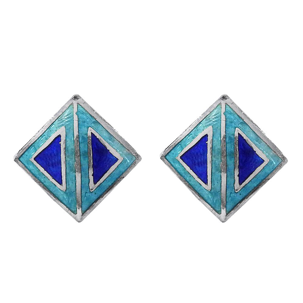 Indian Artisan Jewelry 925 Solid Sterling Silver Stud Enamel Earrings T1