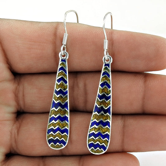 Dangle Enamel Earrings 925 Solid Sterling Silver Handmade Indian Jewelry W1