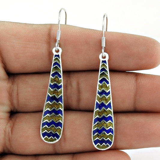 Artisan 925 Solid Sterling Silver Jewelry Dangle Enamel Earrings Y1