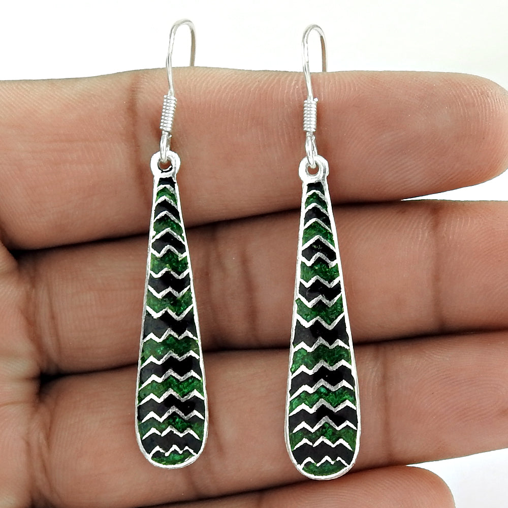 Artisan 925 Solid Sterling Silver Jewelry Dangle Enamel Earrings A2