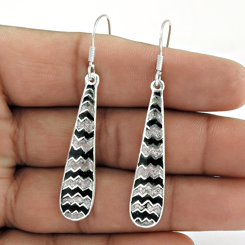 Enamel Dangle Earrings Solid 925 Sterling Silver Gift For Her Boho Jewelry M1