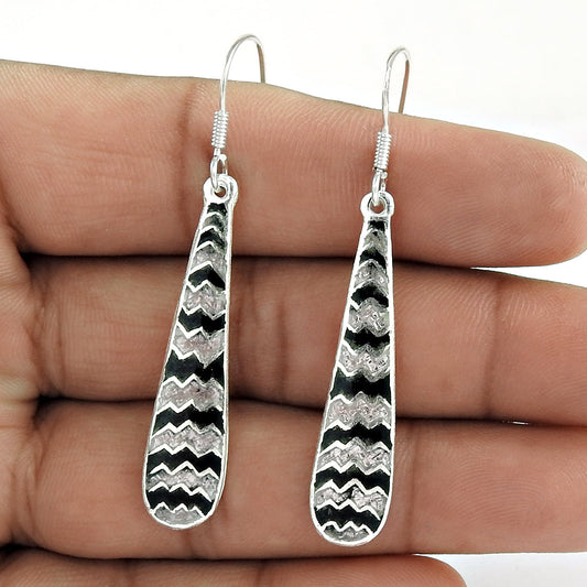 Enamel Dangle Earrings Solid 925 Sterling Silver Gift For Her Boho Jewelry M1