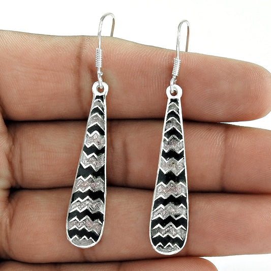 Dangle Enamel Earrings 925 Solid Sterling Silver Handmade Indian Jewelry B3