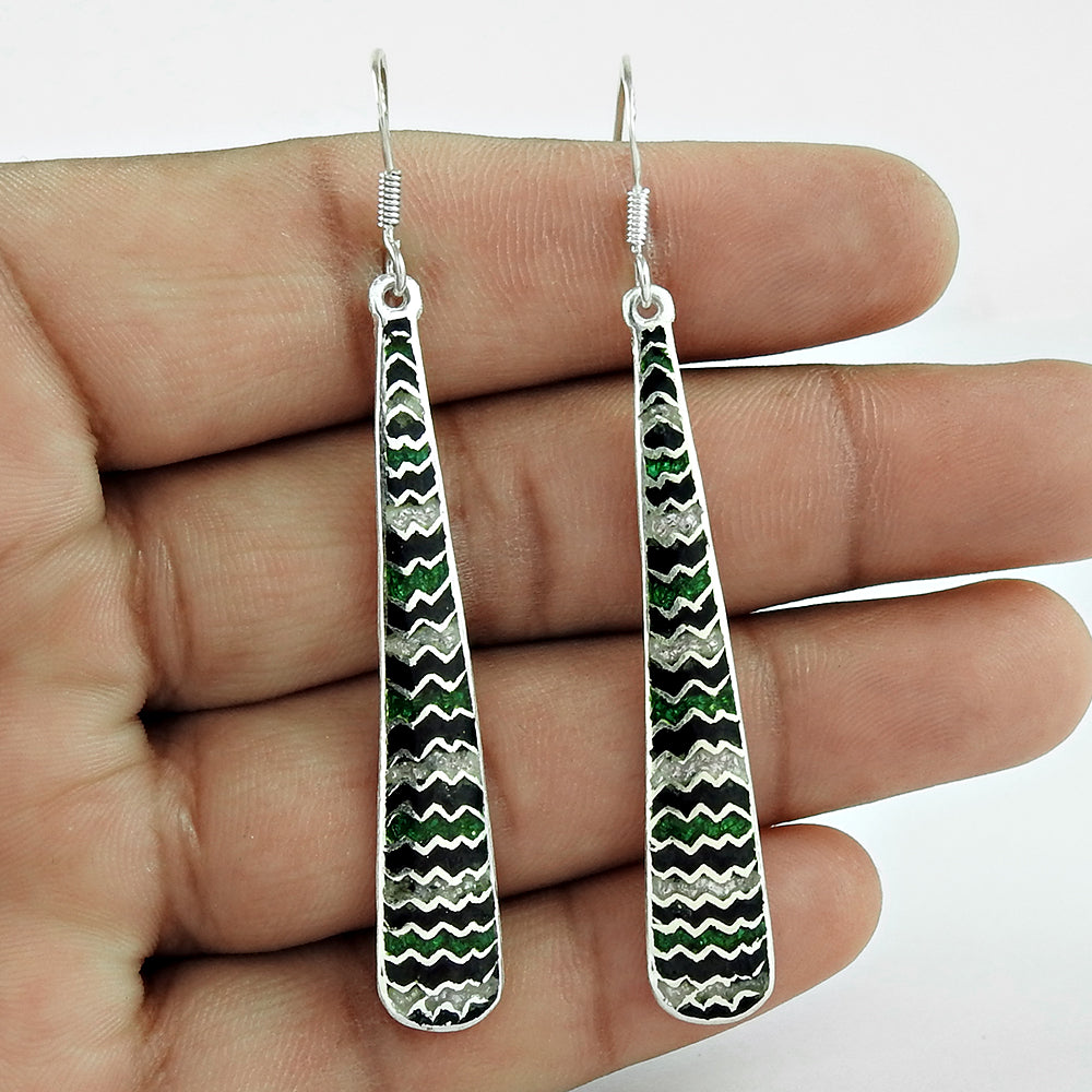 925 Sterling Silver Handcrafted Jewelry Dangle Enamel Earrings Z83