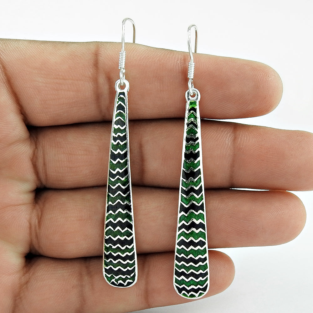 Handmade Indian Jewelry 925 Solid Sterling Silver Dangle Enamel Earrings K3