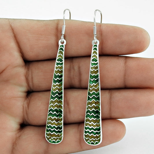 Dangle Enamel Earrings 925 Solid Sterling Silver Handmade Indian Jewelry B9