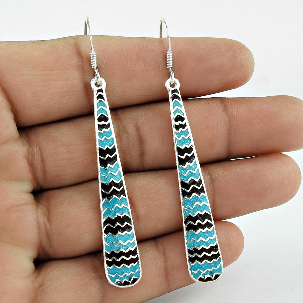 Artisan 925 Solid Sterling Silver Jewelry Dangle Enamel Earrings C9