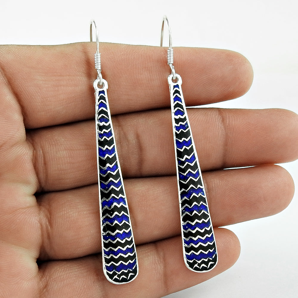 Indian Artisan Jewelry 925 Solid Sterling Silver Dangle Enamel Earrings P3