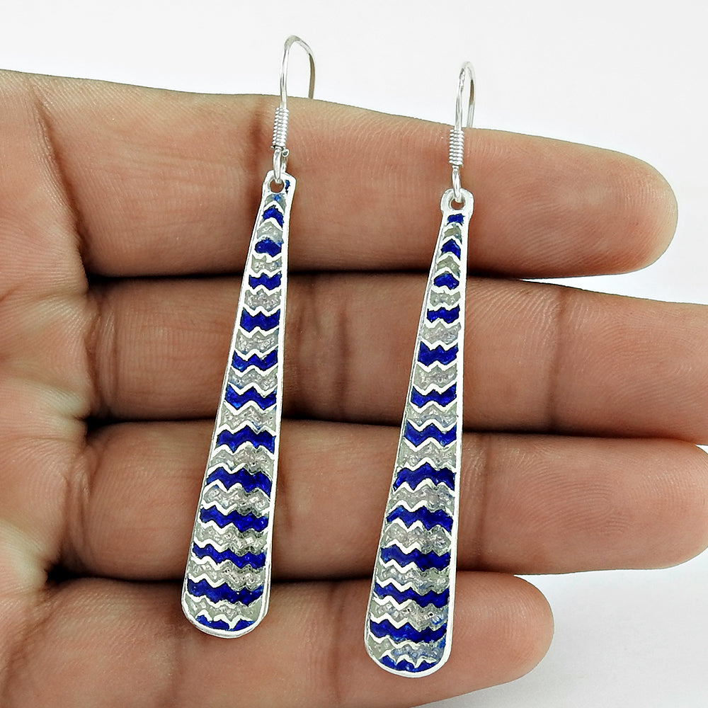 Handmade Indian Jewelry 925 Solid Sterling Silver Dangle Enamel Earrings E9