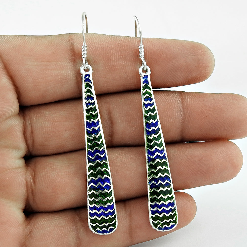 Artisan 925 Solid Sterling Silver Jewelry Dangle Enamel Earrings F9