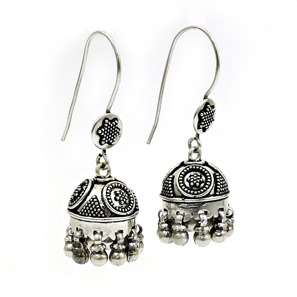 Solid 925 Sterling Silver Handmade Jhumki Earrings