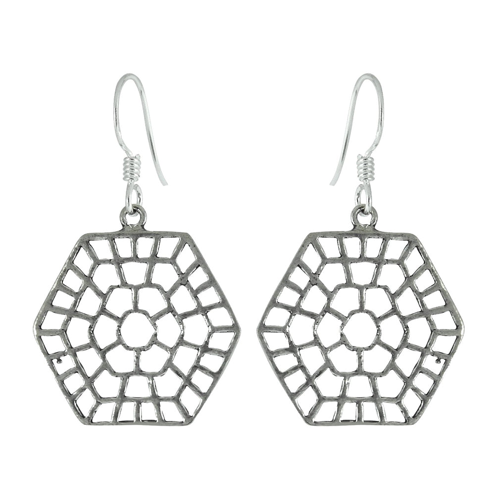 Solid 925 Sterling Silver Spider Web Dangle Earrings