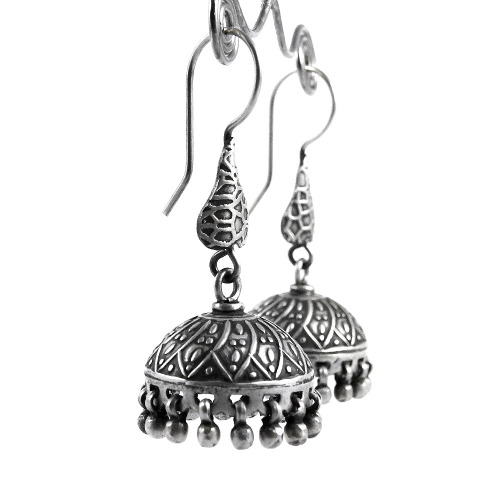 Solid 925 Sterling Silver Artisan Jhumki Earrings