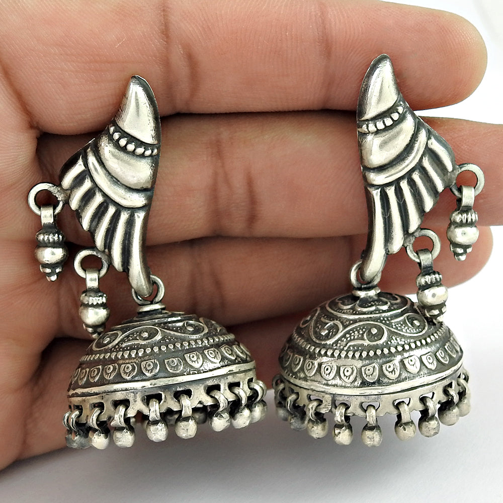 Solid 925 Silver Artisan Handmade Jhumki Earrings