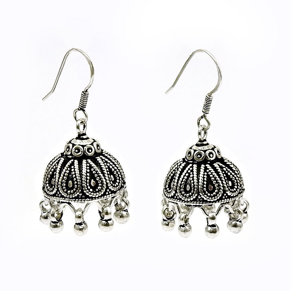 Solid 925 Sterling Silver Handmade Dangle Jhumki Earrings