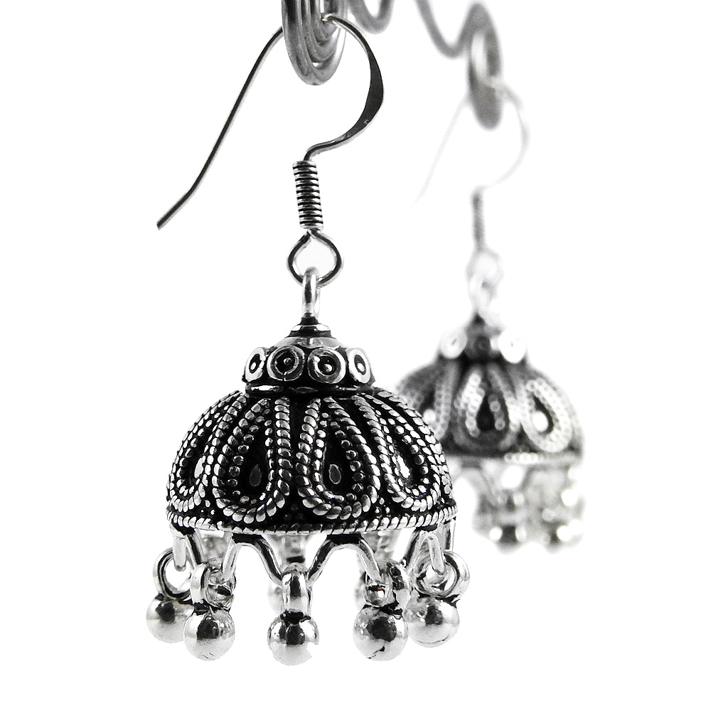 Solid 925 Sterling Silver Handmade Dangle Jhumki Earrings