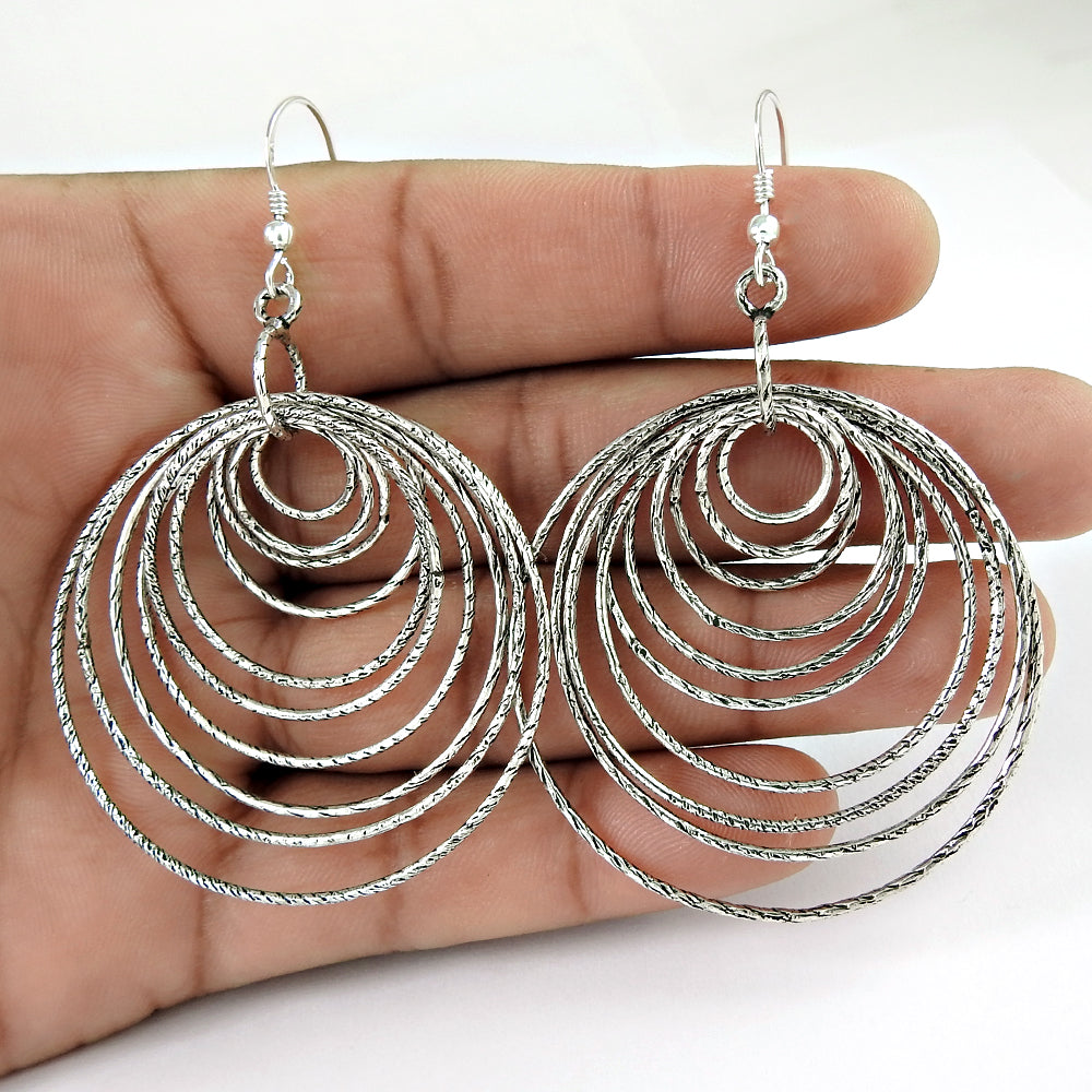 Solid 925 Sterling Silver Love Circle Dangle Earrings