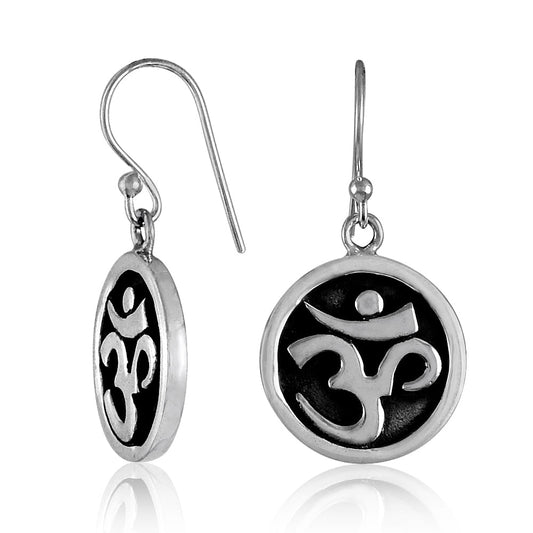 Solid 925 Sterling Silver Om Earrings Indian Religious Jewelry