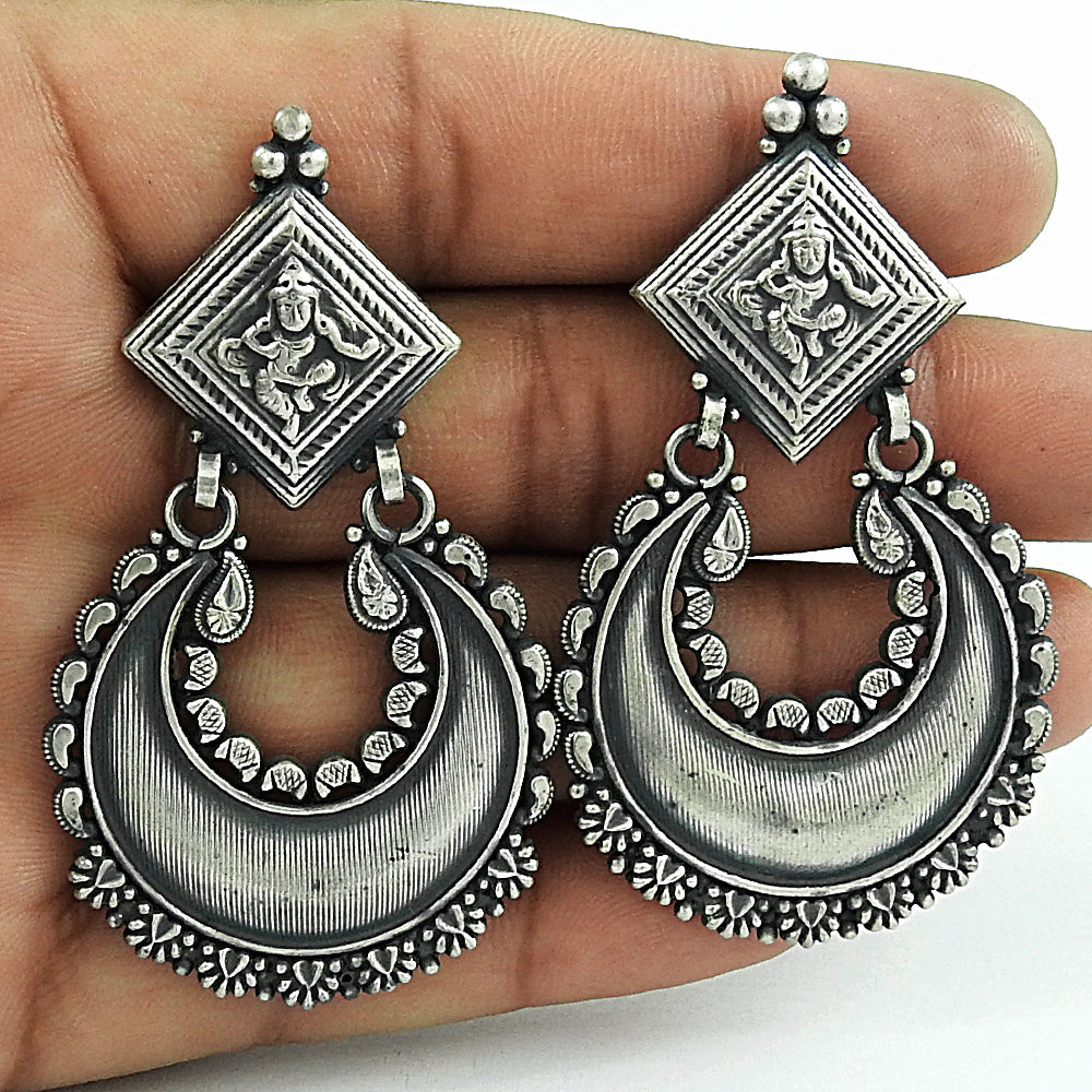 925 Sterling Oxidized Silver Artisan Earrings Jewelry