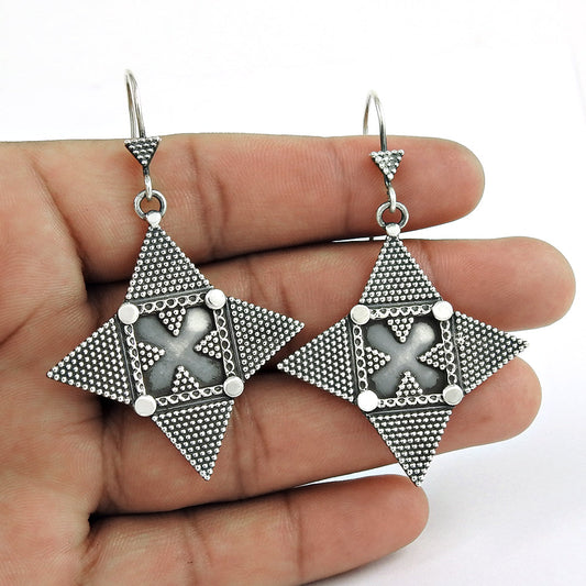 Solid 925 Sterling Silver Designer Earrings Oxidized Jewelry