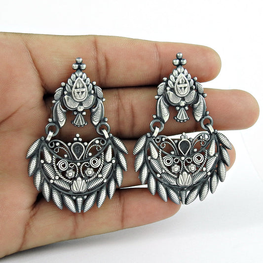 Solid 925 Sterling Oxidized Silver Handmade Artisan Earrings