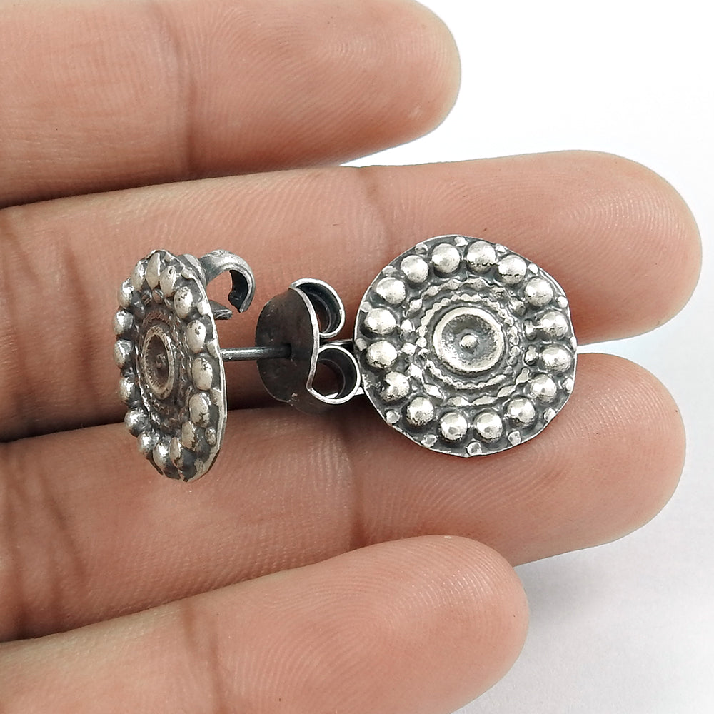 925 Sterling Oxidized Silver Stud Earrings For Her