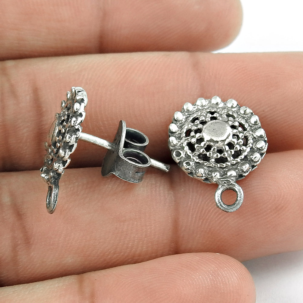 925 Sterling Oxidized Silver Stud Earrings For Women Girls