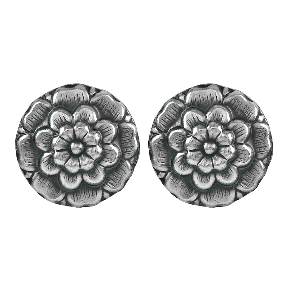 Oxidized 925 Sterling Silver Flower Stud Earrings