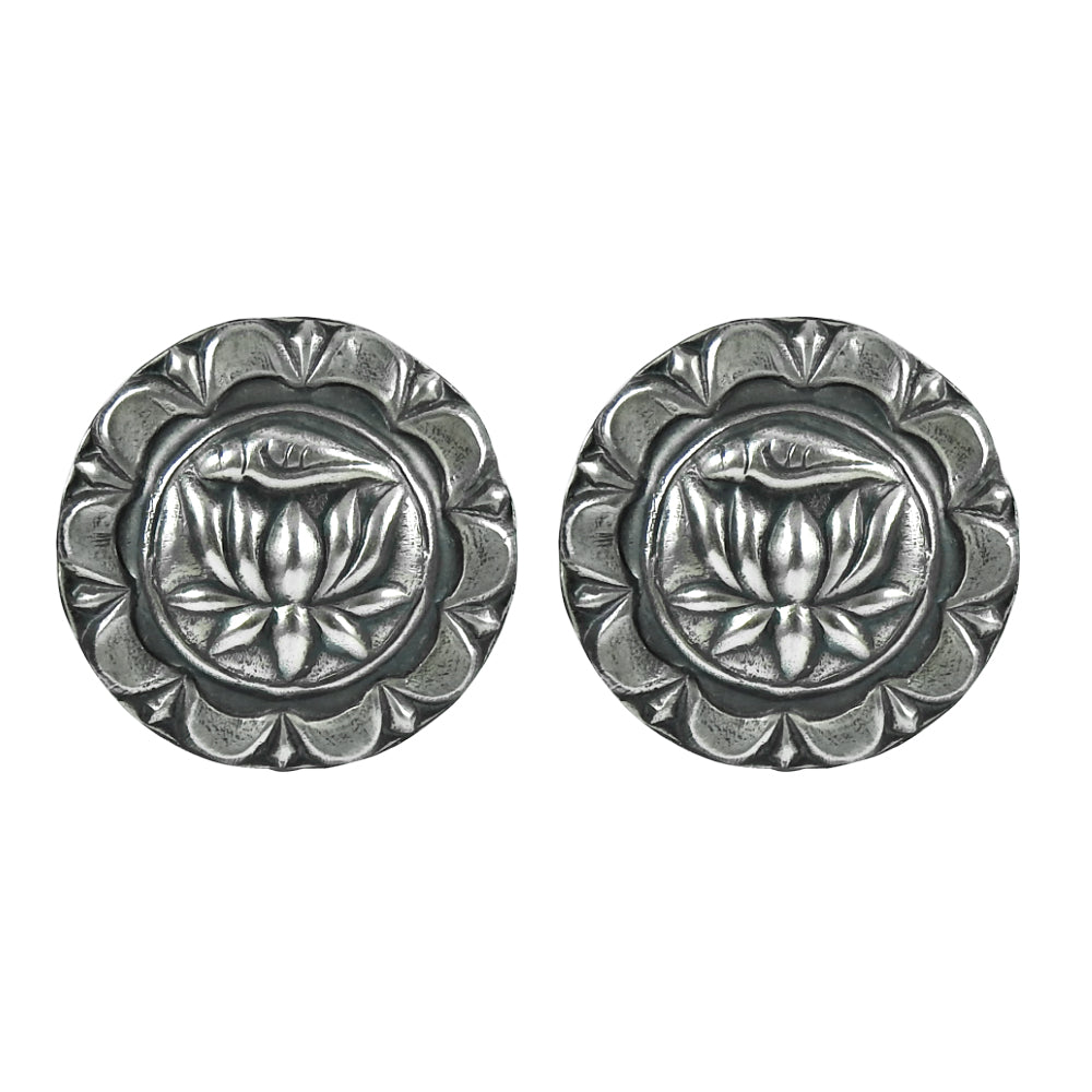 925 Sterling Oxidized Silver Engraved Flower Stud Earrings