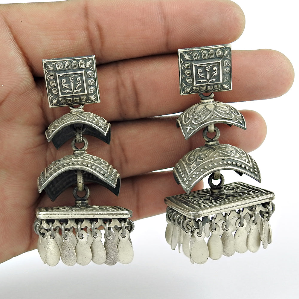 925 Solid Sterling Silver Antique Jhumki Earrings Jewelry