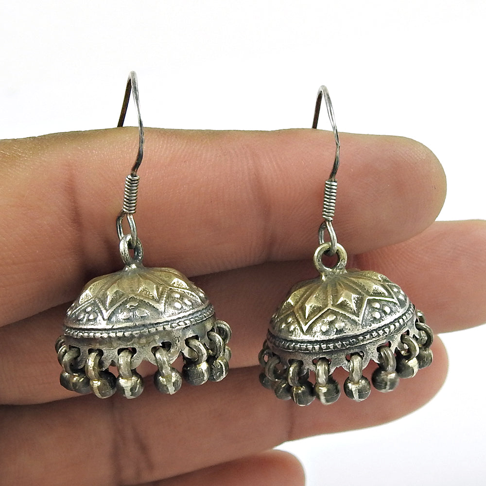 925 Sterling Oxidized Silver Antuque Look Jhumki Earrings Indian Jewelry