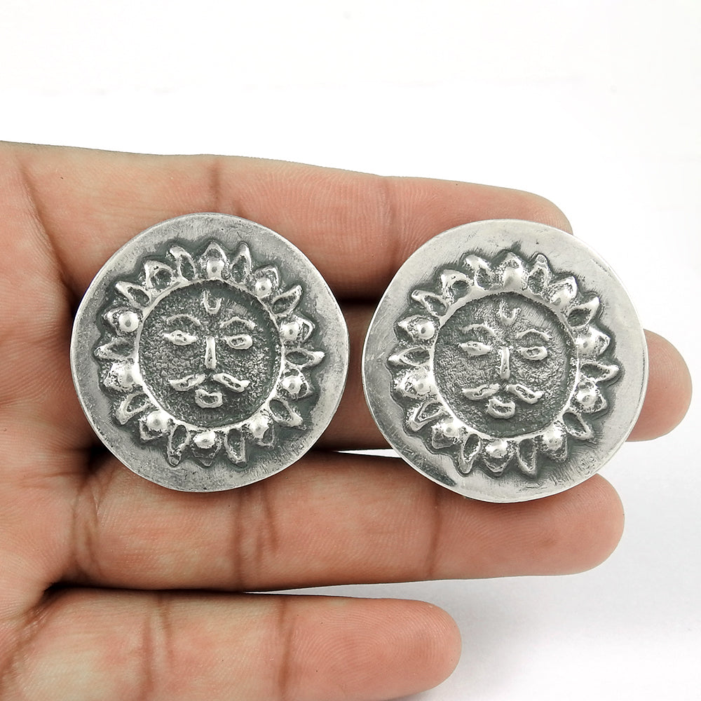 925 Sterling Oxidized Silver Sun Earrings Indian Jewelry