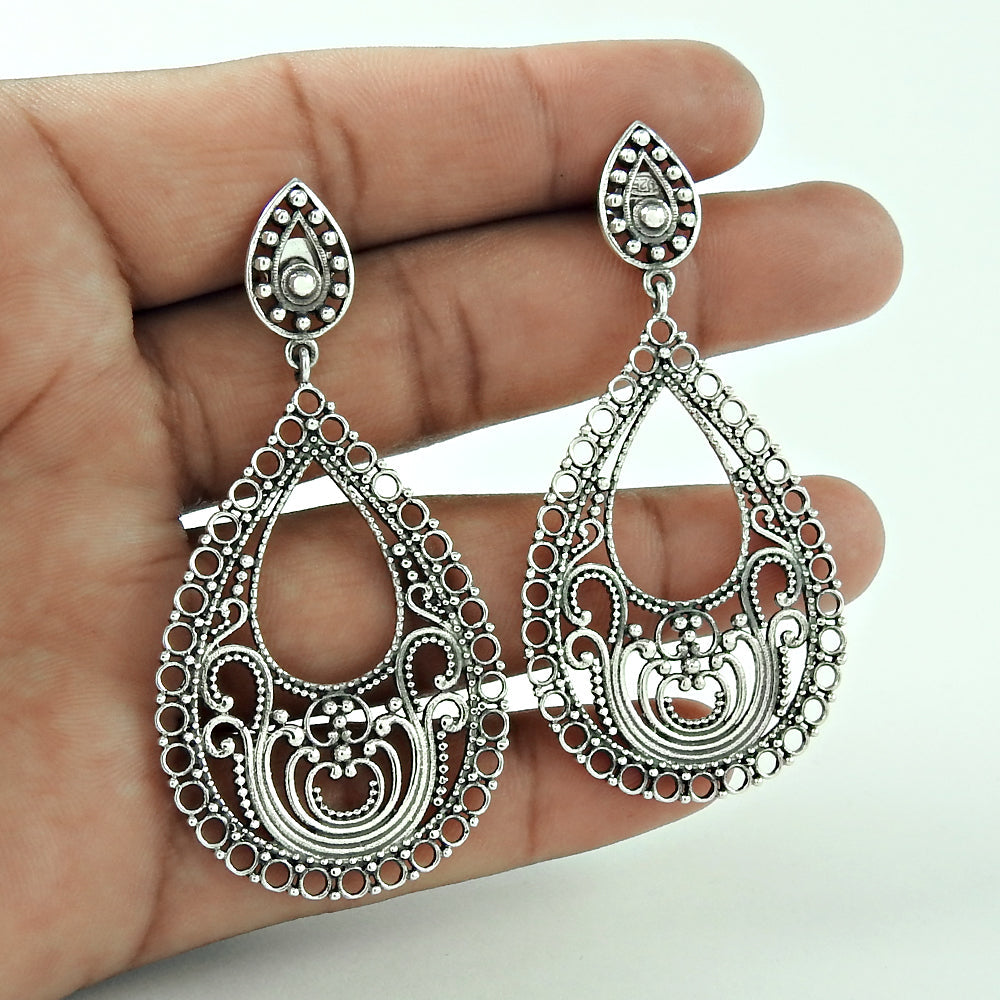 Solid 925 Sterling Silver Antique Look Handmade Earrings