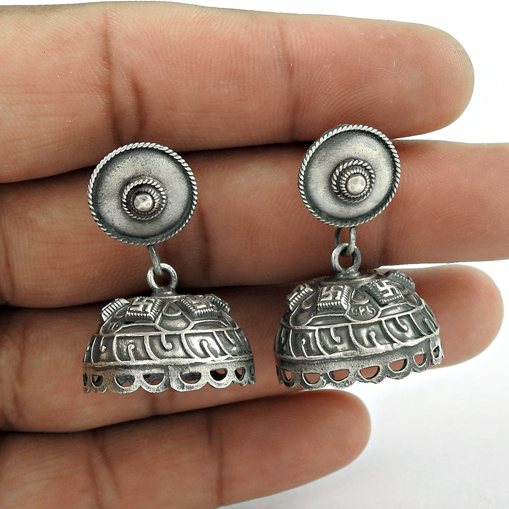 925 Sterling Silver Handcrafted Jhumki Earrings Oxidized Jewelry