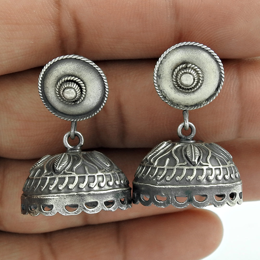 925 Sterling Oxidized Silver Jhumki Earrings Handmade Jewelry