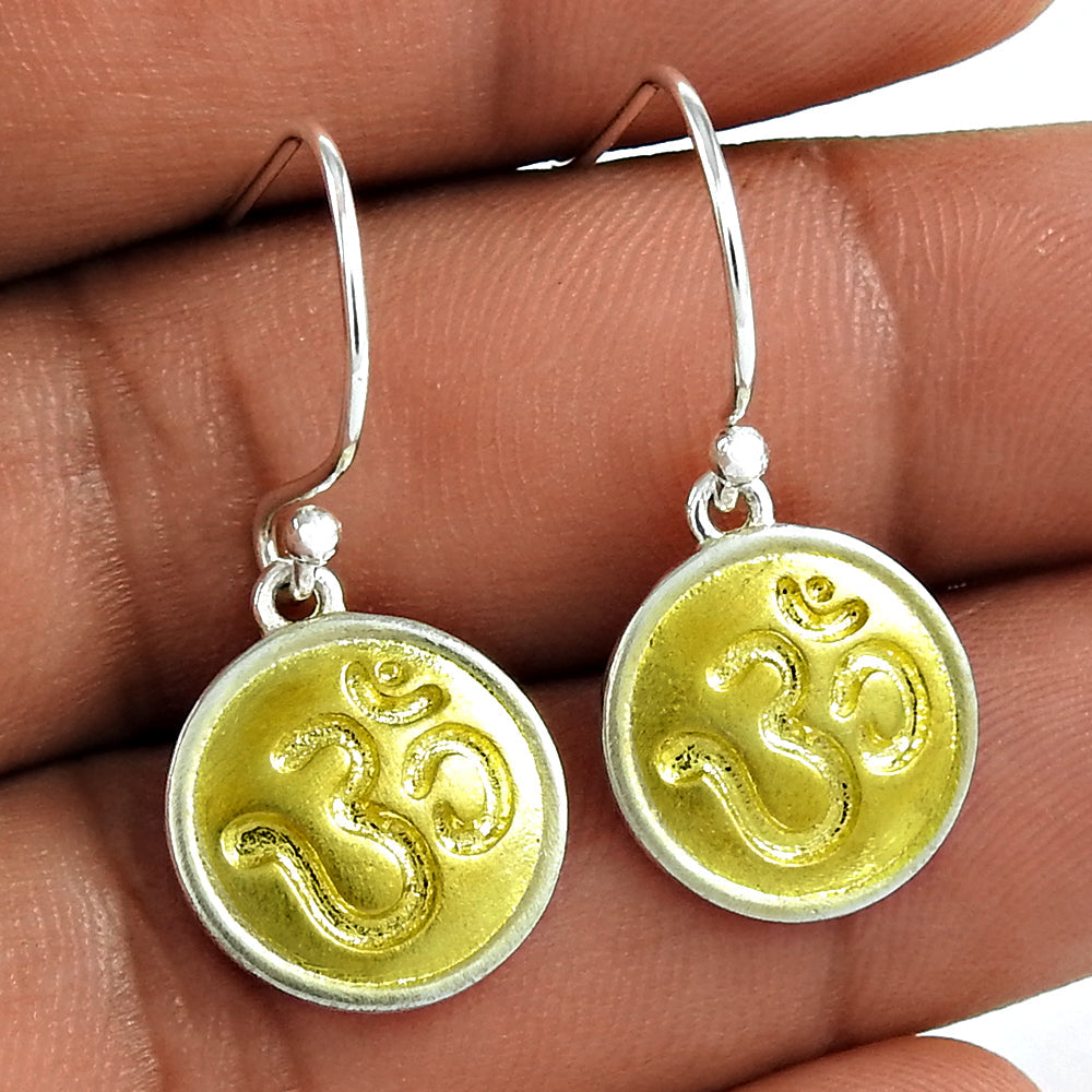 Gold Plated 925 Sterling Silver Om Earrings Indian Jewelry