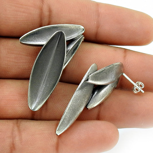 Solid 925 Sterling Oxidized Silver Antique Earrings