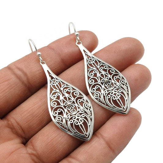 Solid 925 Sterling Silver Antique Filigree Earrings