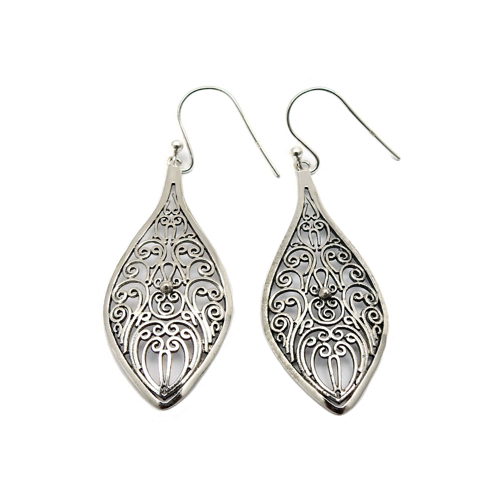 Solid 925 Sterling Silver Antique Filigree Earrings