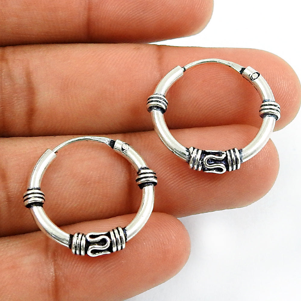 Solid 925 Sterling Silver Antique Hoop Earrings