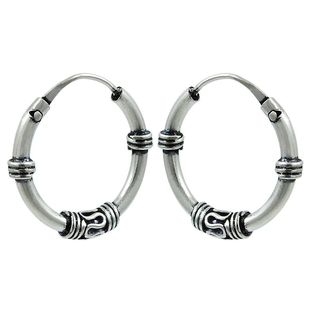 Solid 925 Sterling Silver Antique Hoop Earrings