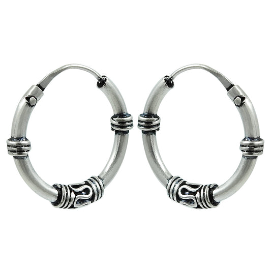 Solid 925 Sterling Silver Antique Hoop Earrings