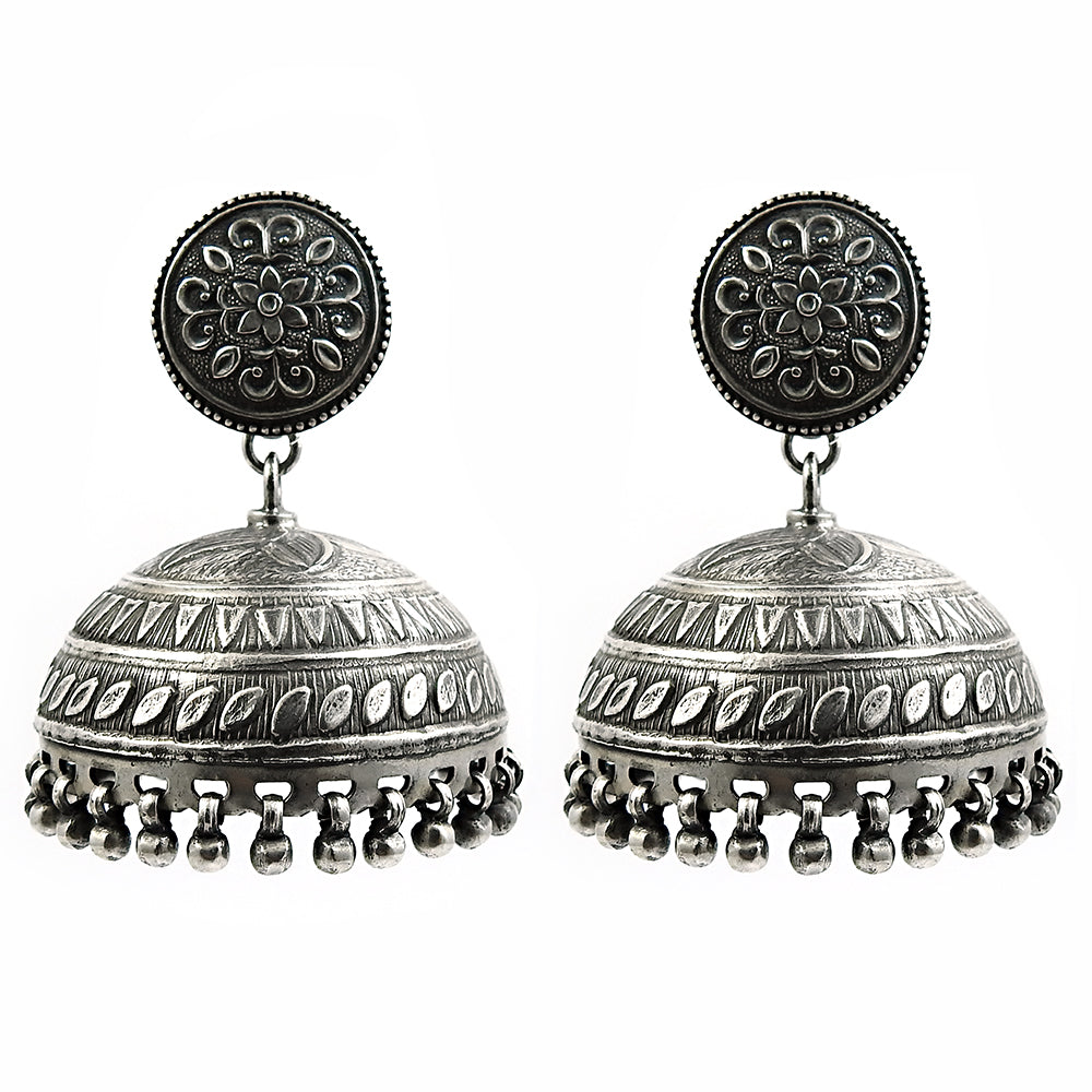 Antique Jhumki Earrings 925 Sterling Silver Handmade Jewelry