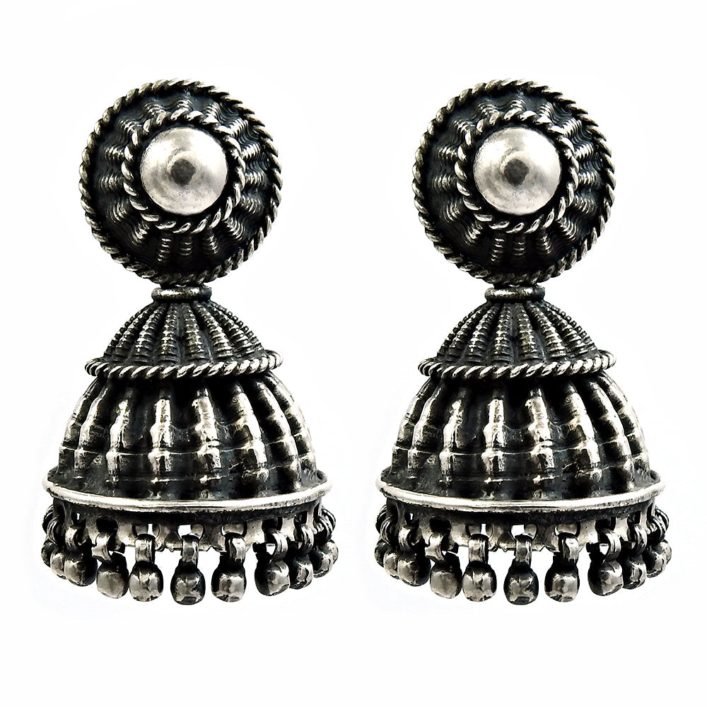 Antique Handmade Jhumki Earrings 925 Sterling Silver Jewelry