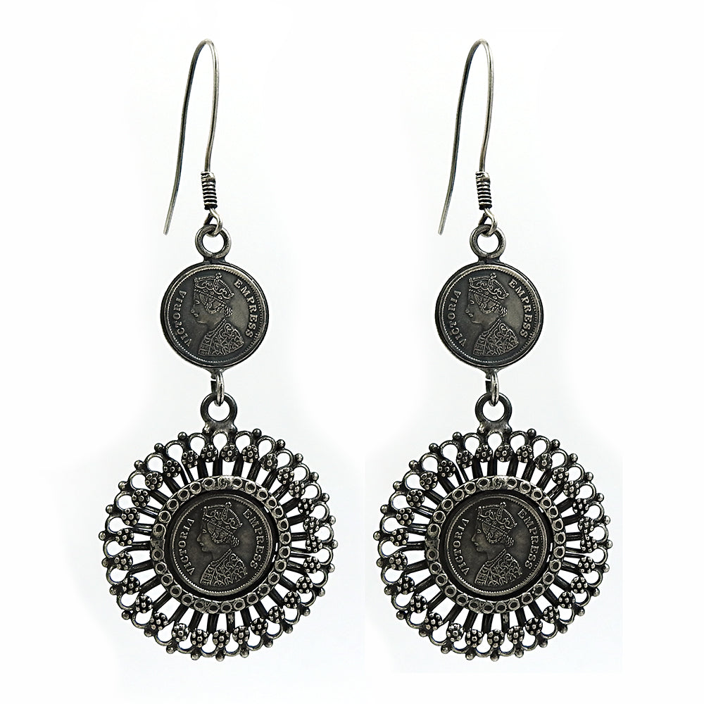 Victoria Empress Coin 925 Sterling Oxidized Silver Earrings