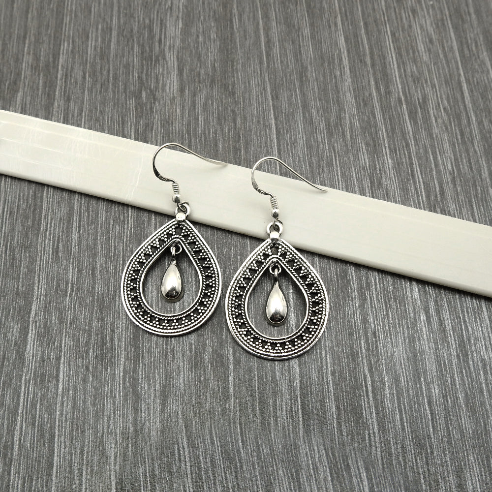 Woman Gift 925 Solid Sterling Silver Teardrop Dangle Earrings