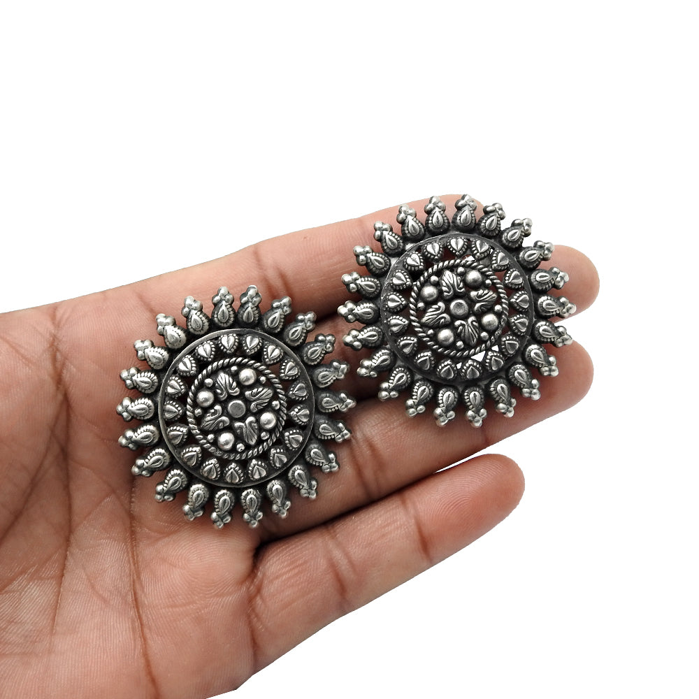 Indian Handcrafted Solid 925 Sterling Silver Stud Earrings