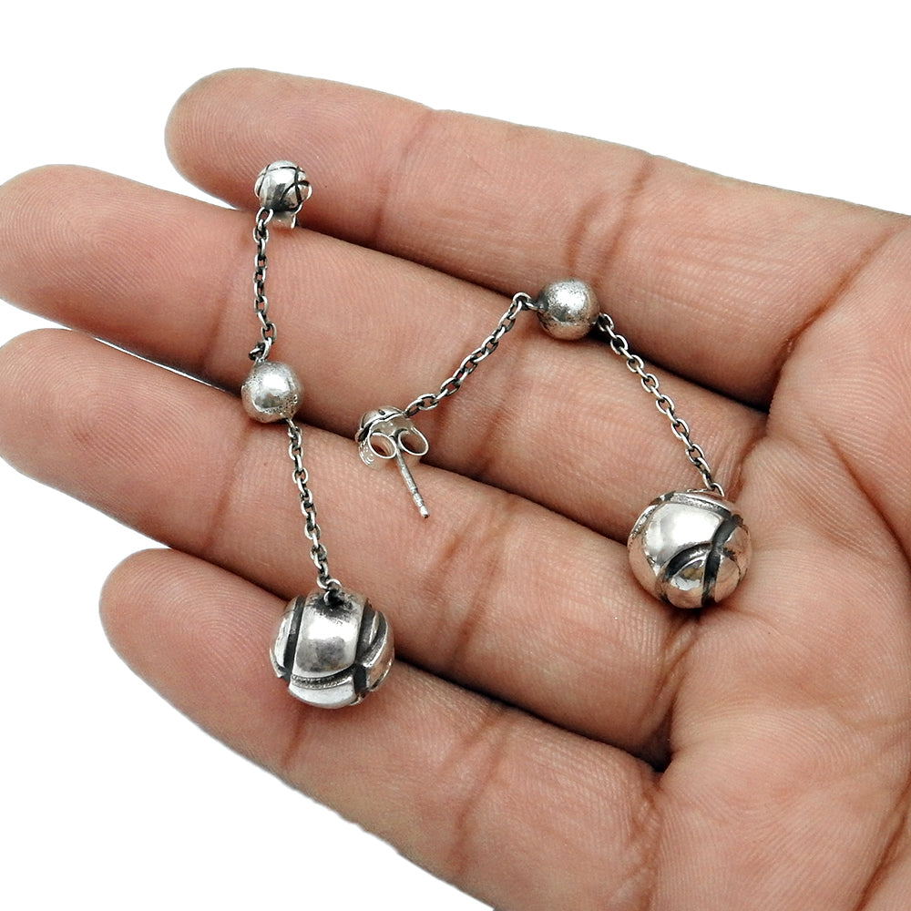 925 Solid Sterling Silver Hanging Balls Handmade Dangle Earrings